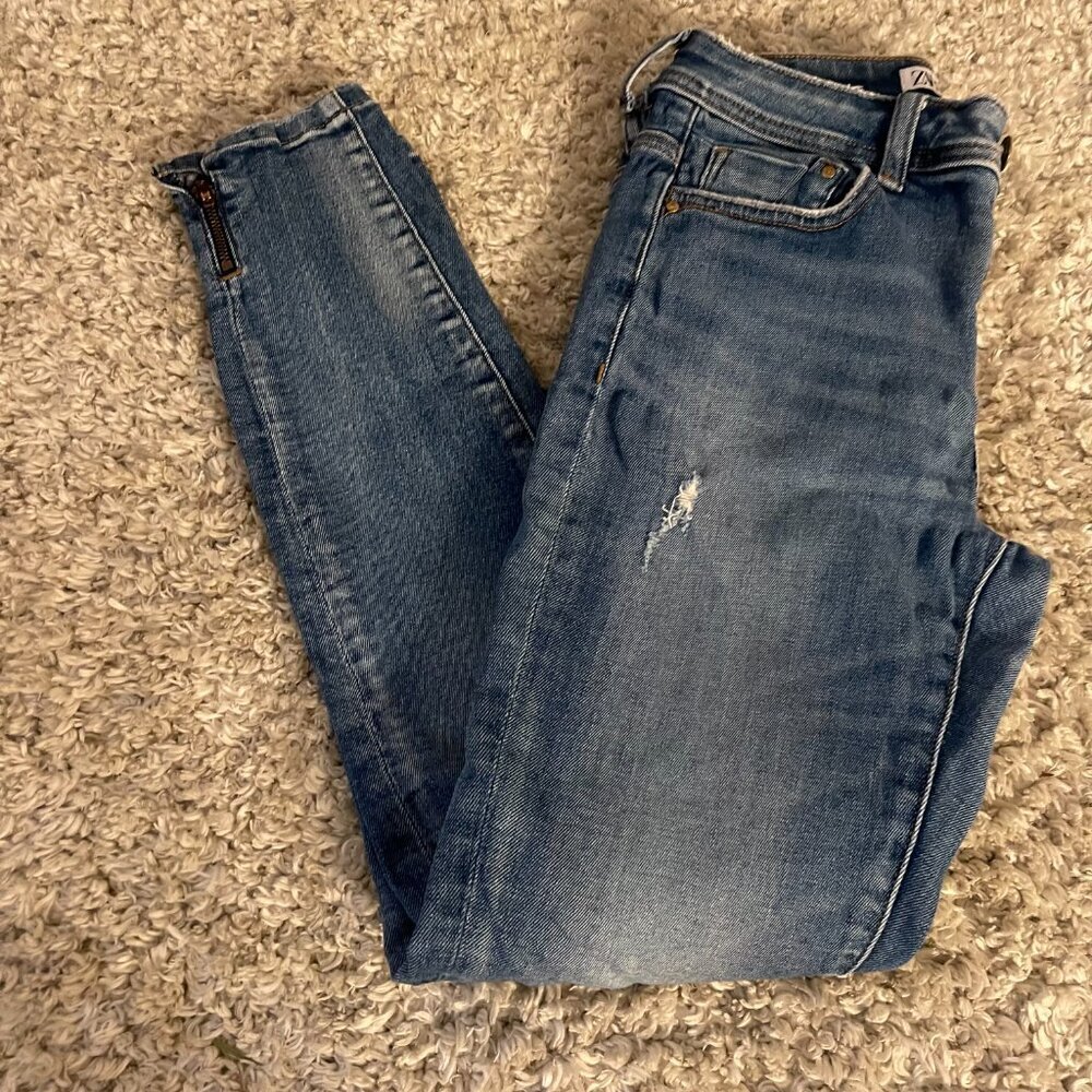 Zara Distressed Skinny Jeans w/ Ankle Zips - Picture 8 of 8